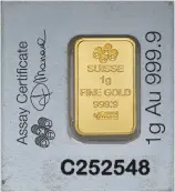Pre-Owned Switzerland 1g Fortuna Gold Bullion Bar - Small Card