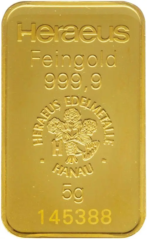 Gold 5 Gram  Bar Pre-Owned Heraeus