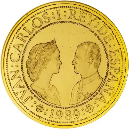 1989 Spanish 80,000 Peseta Gold Proof Coin Quinto Centenario Obverse