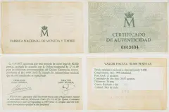 1989 Spanish 80,000 Peseta Gold Proof Coin Quinto Centenario Certificate