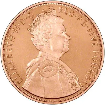 2012 Queen Elizabeth II Diamond Jubilee Gold Proof £5 Coin Obverse