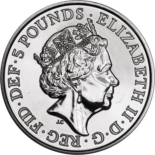 2019 £5 BU Queen's Beasts - Falcon of the Plantagenets 23982
