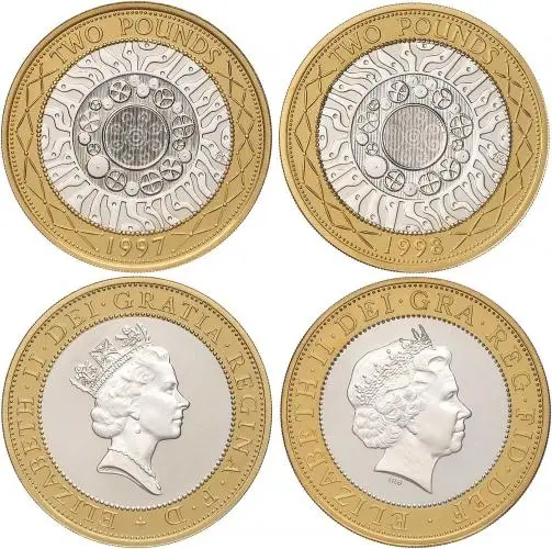 1997 & 1998 Shoulders of Giants Silver Proof £2 Piedfort Bimetallic 2-Coins Set 2