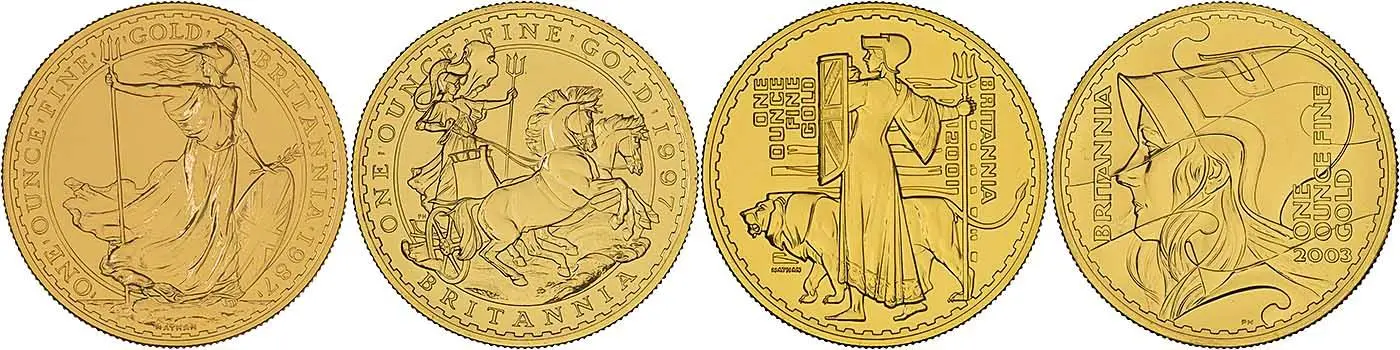 Gold 1oz Britannia Philip Nathan 4 Coin Type Set reverse