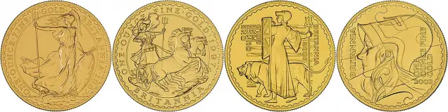 Gold 1oz Britannia Philip Nathan 4 Coin Type Set reverse