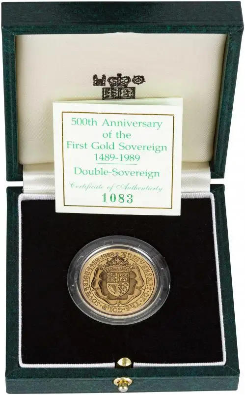 1989 Gold Proof Double 500th Anniversary of the Sovereign Pound Sterling £2  Coin Single United Kingdom The Royal Mint in box