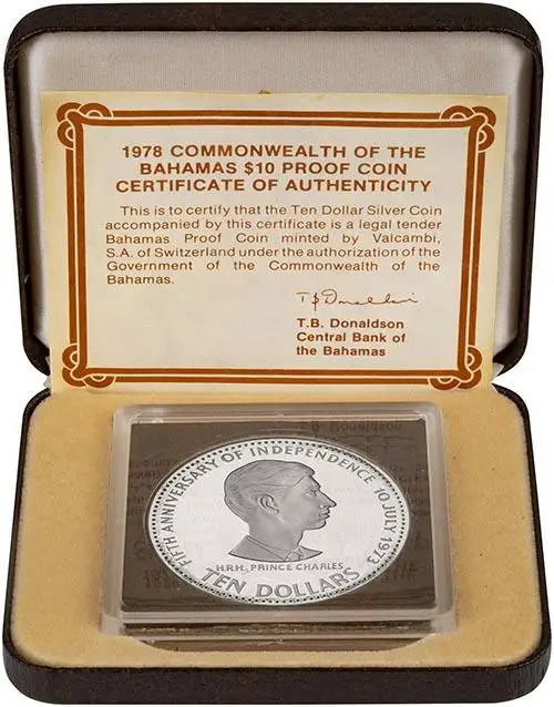1978 Bahamas Prince of Wales $10 Silver Proof Coin  24067