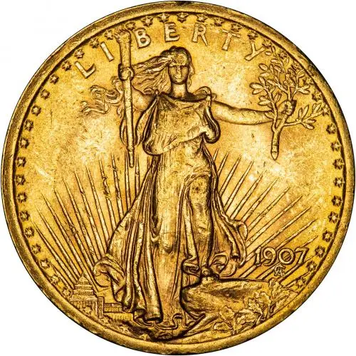1907 $20 Double Eagle Saint Gaudens Philadelphia No Motto Gold Coin 43