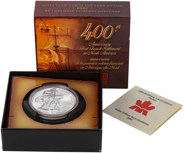 2004 Canada First French Settlement $1 Silver BU Coin