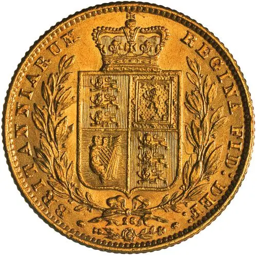 1866 Gold Sovereign Victoria Young Head Shield London reverse
