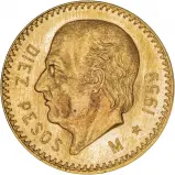 1959 Gold 10 Pesos Coin Single Mexico obverse