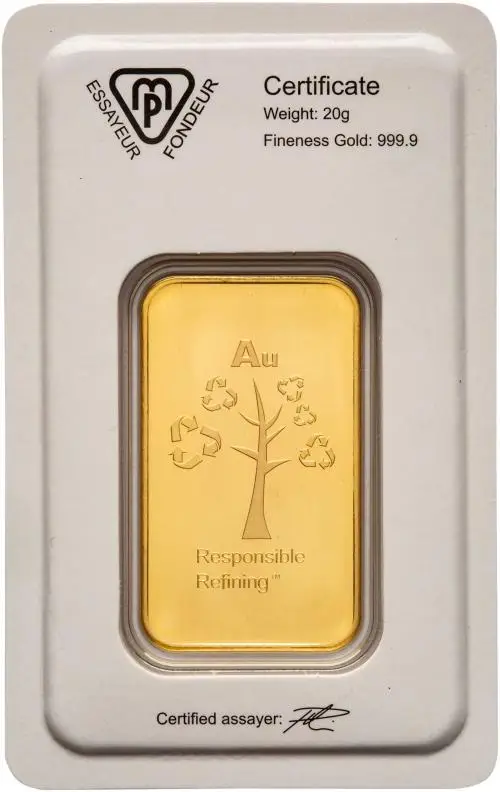 20g Gold Bar Metalor Pre-Owned Back