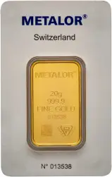 20g Minted Gold Bullion Bar Metalor - Pre-Owned