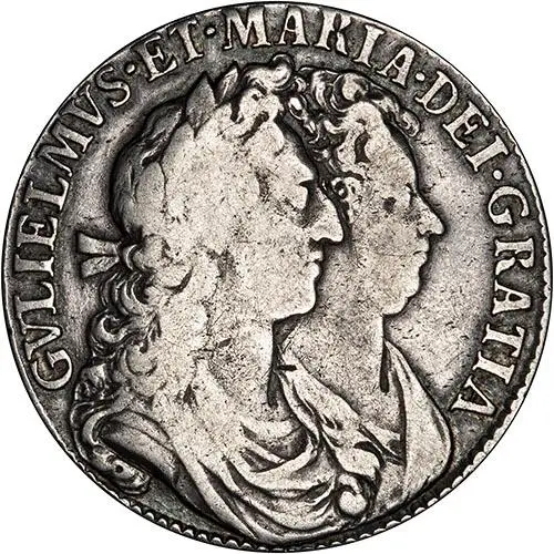 1689 William and Mary Silver Half Crown Obverse