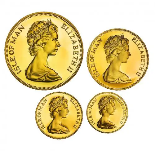 1973 Gold Proof Sovereign 4 Coin Set - Isle of Man obverse chards image crop