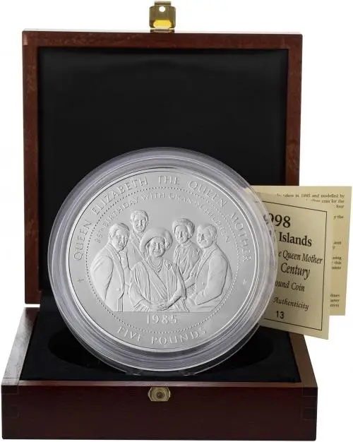  1998 Silver Proof 1 Kilogram Lady of the Century £5  Coin Single Falkland Islands The Royal Mint in box