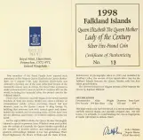 1998 Silver Proof 1 Kilogram Lady of the Century £5  Coin Single Falkland Islands The Royal Mint with cert and specs