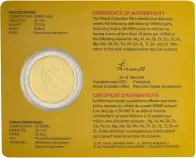 2007 1 oz Gold Coin Maple 99.999 In Card Bullion reverse of card