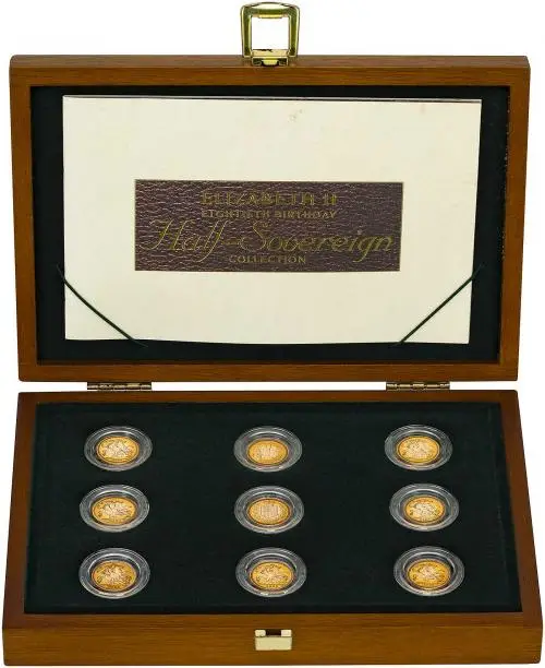 Gold Uncirculated Half Sovereign Elizabeth II The Queen's 80th Birthday  Coin Sets United Kingdom The Royal Mint 9 Coins in box