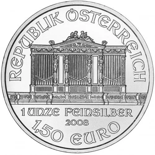 2008 1 oz Silver Coin Philharmonic Bullion obverse image crop