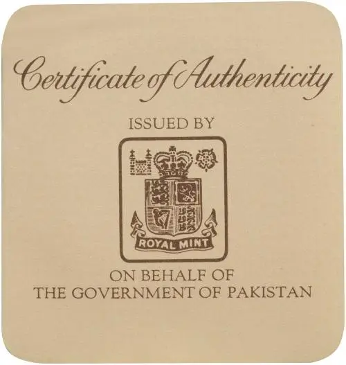 1976 silver proof 100 rupee Certificate of Authenticity 