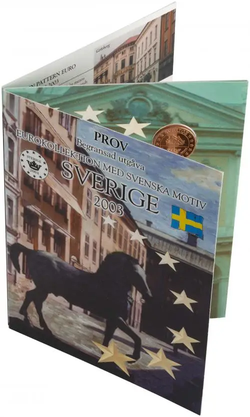 2003 Silver Proof Pattern Euro  Coin Sets Sweden 9 Coins open card