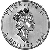 1994 1 oz Silver Coin Maple Bullion 21608