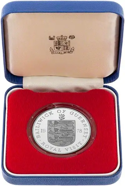 1978 Silver Proof Guernsey Royal Visit Crown In Presentation Box