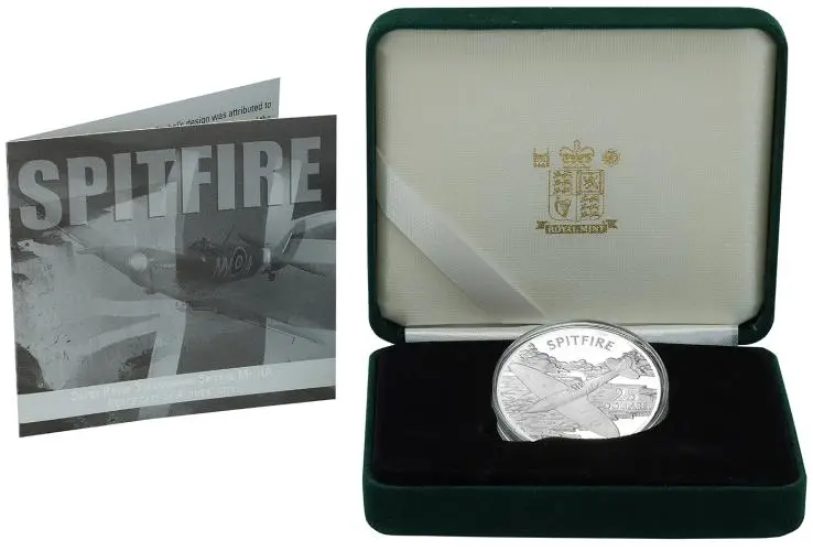 2003 Silver Proof Spitfire $25  Coin Single Solomon Islands The Royal Mint box display