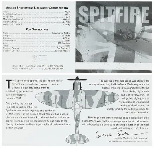 2003 Silver Proof Spitfire $25  Coin Single Solomon Islands The Royal Mint certificate