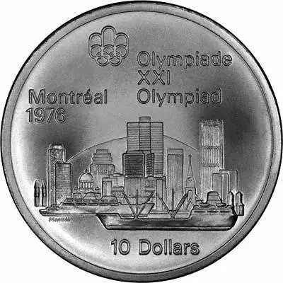Reverse of 1973 Canadian 10 Dollars - Montreal Skyline
