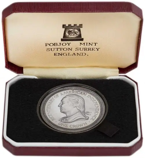 1976 Silver Proof American Bicentenary Washington Crown Coin With Box with Cert Isle of Man Pobjoy Mint rev in box