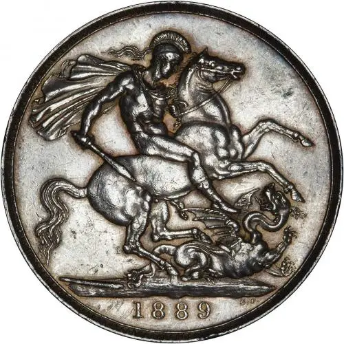 1889 silver crown st george and the dragon by benedetto pistrucci graded aVF