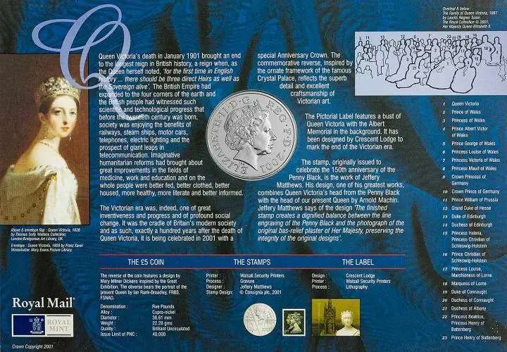 2001 100th Anniversary of the Victorian Era Base Metal BU Crown Royal Mint PNC Cover obv in wallet