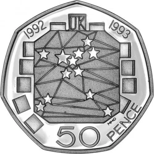 1992 - 1993 Silver Proof European Community 50 Pence Reverse