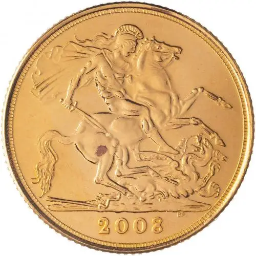 2008 Gold Sovereign Elizabeth II Bullion Coin - In Sleeve reverse chards