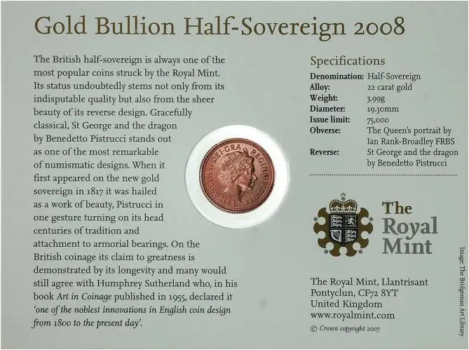 2008 Gold Bullion Half Sovereign Elizabeth II Coin In Sleeve obverse crop