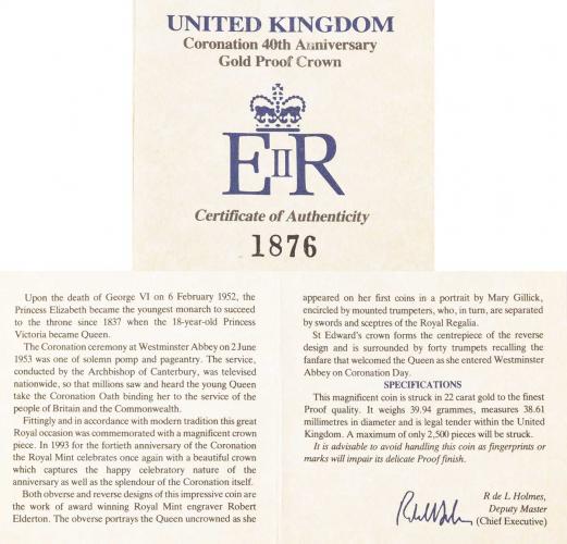 1993 Gold QEII 40th Anniversary of the Coronation | Chards