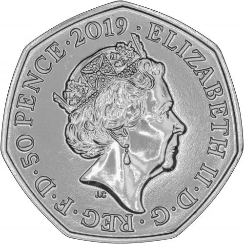 2019 Stephen Hawking B.U. 50p Coin Obverse