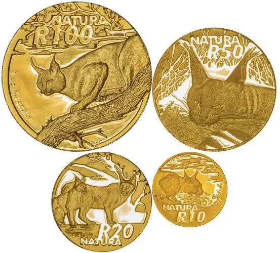 South Africa 2004 Gold Proof Natura Prestige Wild Cats Of Africa - 4 Coin Set  1