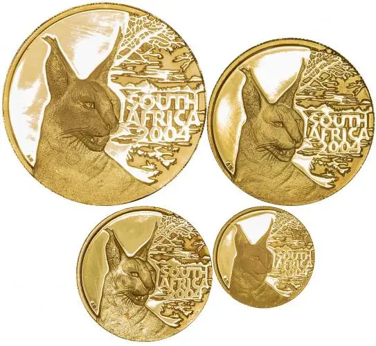 South Africa 2004 Gold Proof Natura Prestige Wild Cats Of Africa - 4 Coin Set  2