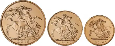 2016 Gold Proof Sovereign Elizabeth II Premium Coin Set United Kingdom The Royal Mint Fifth Portrait 3 Coins reverse designs
