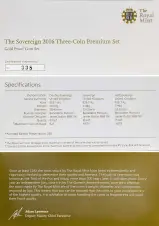 2016 Gold Proof Sovereign Elizabeth II Premium Coin Set United Kingdom The Royal Mint Fifth Portrait 3 Coins with certificate