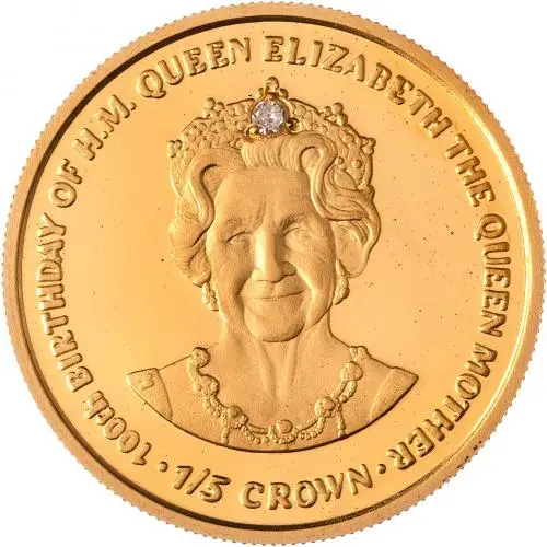 2000 Gold Proof Full Elizabeth II Pearl and Diamond 100th Birthday Queen Mother One Set With a 0.015ct Diamond  Coin Sets Isle of Man Pobjoy Mint 2 Coins 1