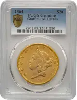 1864 Gold Double Eagle Coin Liberty Coronet Head - Graded