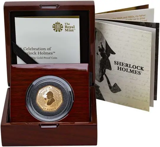 2019 Sherlock Holmes 50 Pence Gold Proof Coin Presentation Box