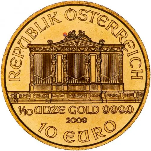 2009 Gold Bullion Ungraded 0.1 Ounce Philharmonic  Coin Single Austria Austrian Mint obverse