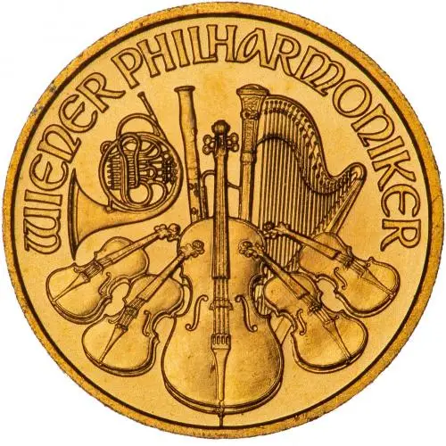 2009 Gold Bullion Ungraded 0.1 Ounce Philharmonic  Coin Single Austria Austrian Mint reverse
