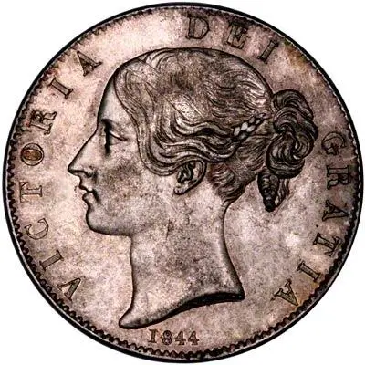 1844 Victoria Young Head Silver Graded Crown Obverse