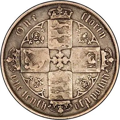 1872 Victoria Gothic Silver Florin Reverse
